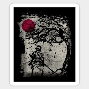 Traditional Japanese Samurai Swordsman Vintage Blood Moon Fighter Sticker